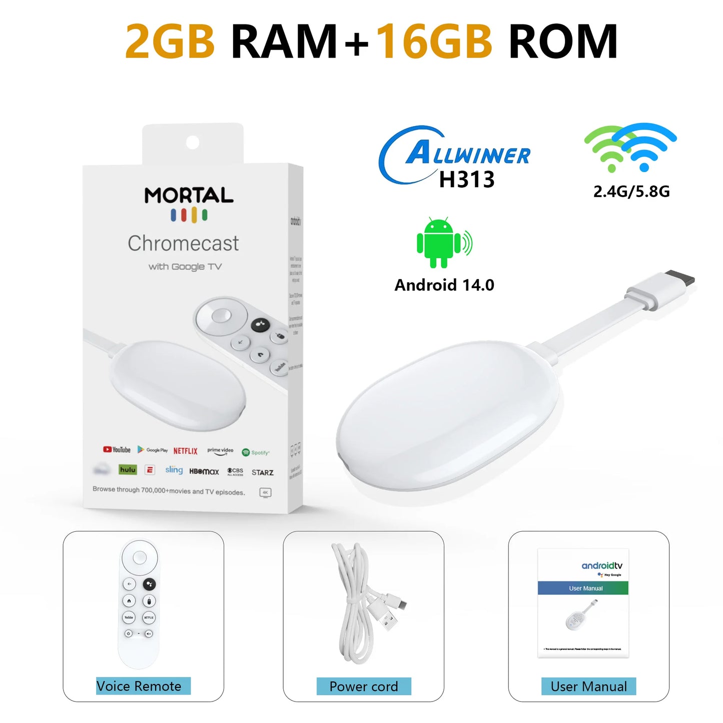 New Mortal Android 14.0 BT5.X 4k Smart TV Stick Q2 Ultra Allwinner H313 2GB RAM 16GB ROM Q2 Ultra TV Stick Dual Wifi 6 TV Dongle