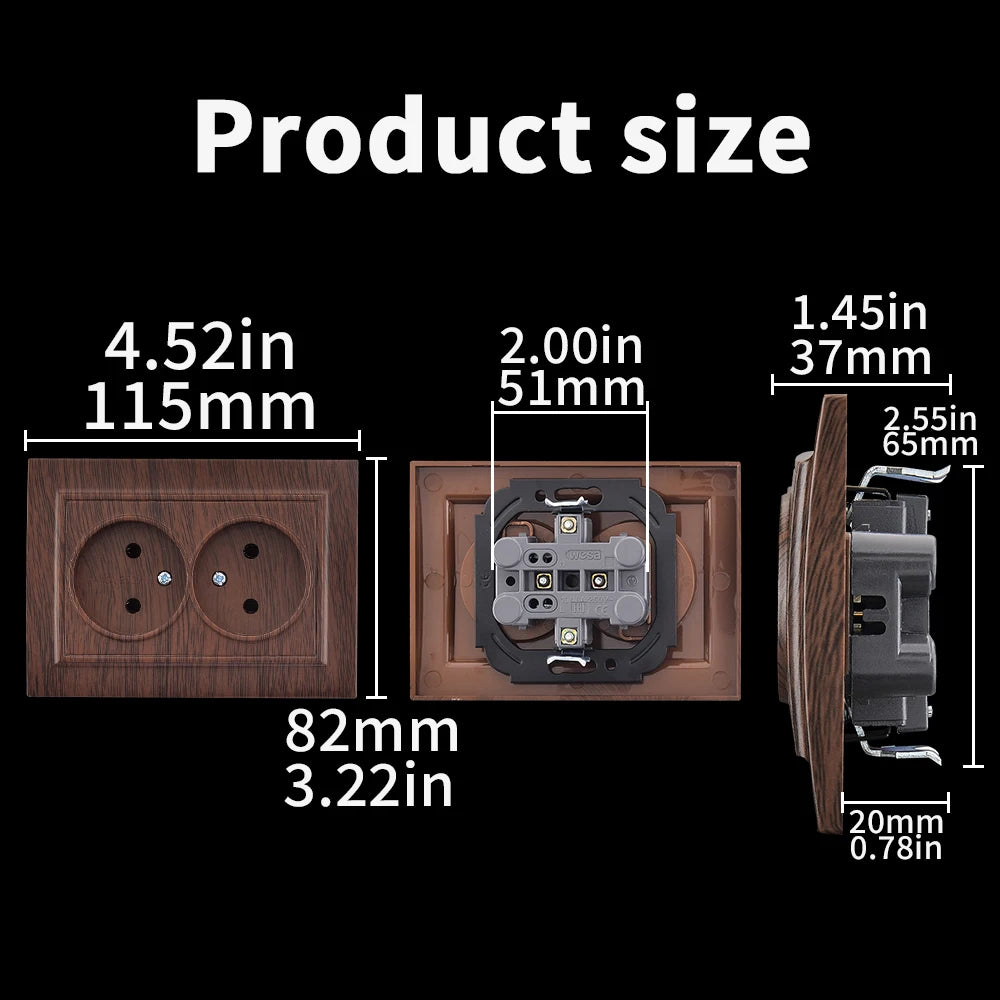 WESA Brown Wooden Wall Surface Socket Plugs Power 2 Socket Electrical Outlett Not Ground Flame Retardant Paint Plastic Sockets