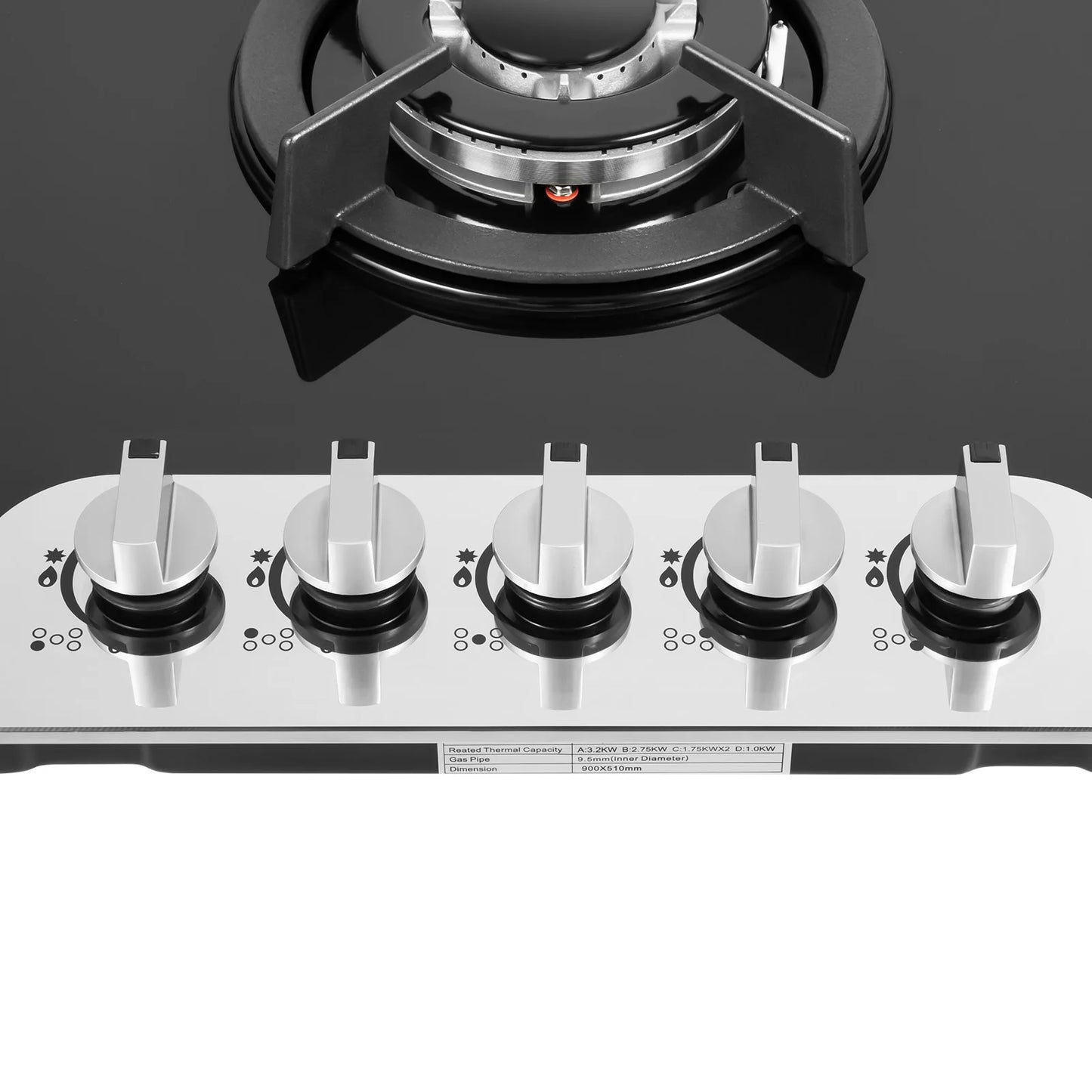 35.4*20.1*2.4 Inch Kitchen Built-in Countertop Gas Cooktop with 5 Burners Tempered Glass Panel Easy to Clean Quick Start