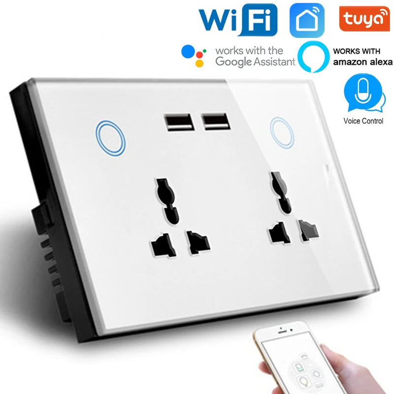 Shawader Tuya Wifi Smart USB Type-C PD 20W Wall Socket Universal Electrical Plug Outlet Power Switch Wireless,Alexa Google Home