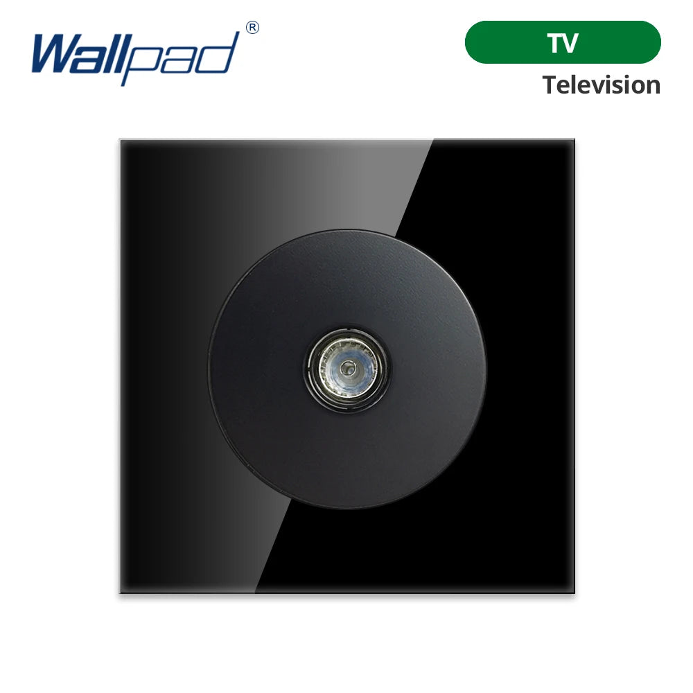 Wallpad Black Glass Panel With Large Circle Blue LED Indicator Wall Light Switch and Socket Round Button Electric Outlet