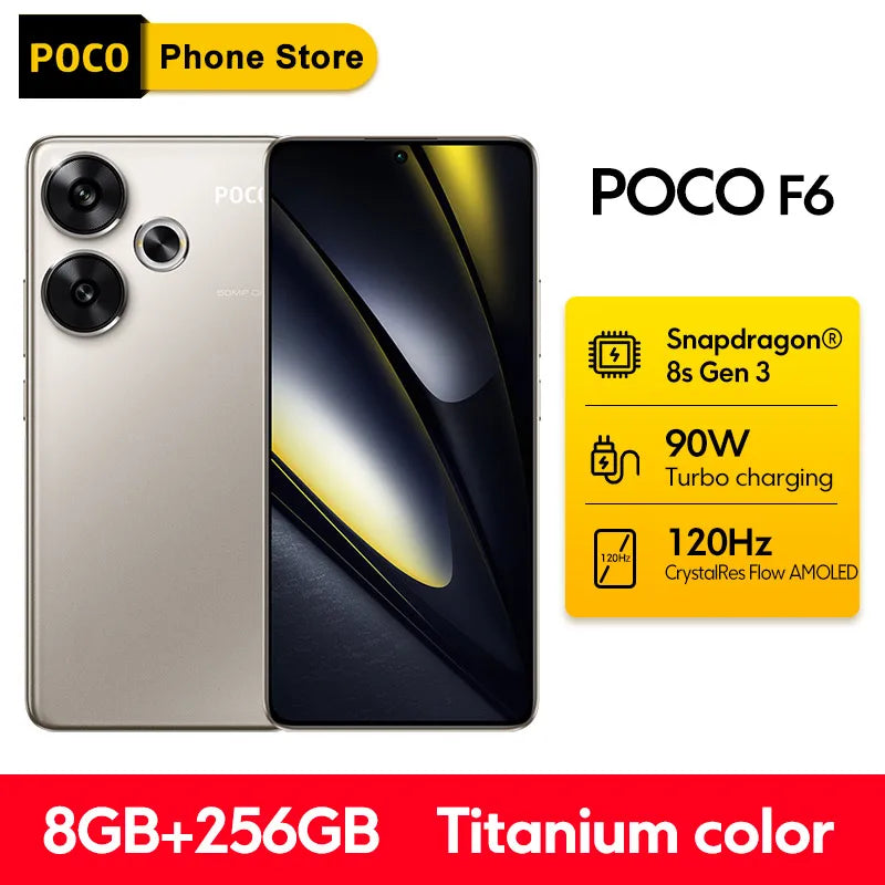 POCO F6 5G Global Version Cellphone 90W turbo charging 120Hz Flow AMOLED display 50MP camera system with OIS Snapdragon 8s Gen 3
