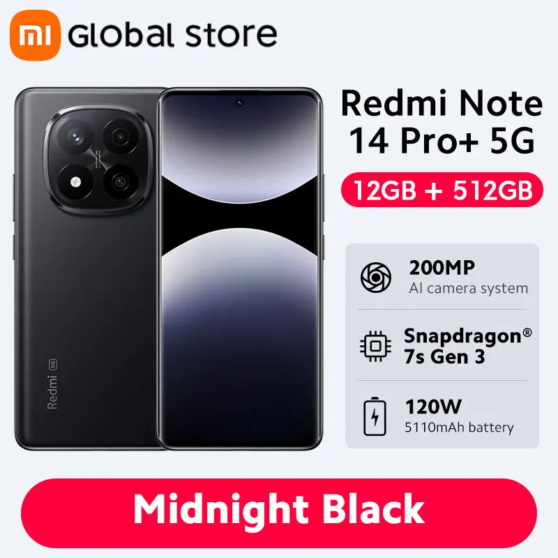Xiaomi Redmi Note 14 Pro Plus 5G Smartphone Global Version Snapdragon 7s Gen 3 200MP OIS Camera 6.67" AMOLED Display 120W Charge