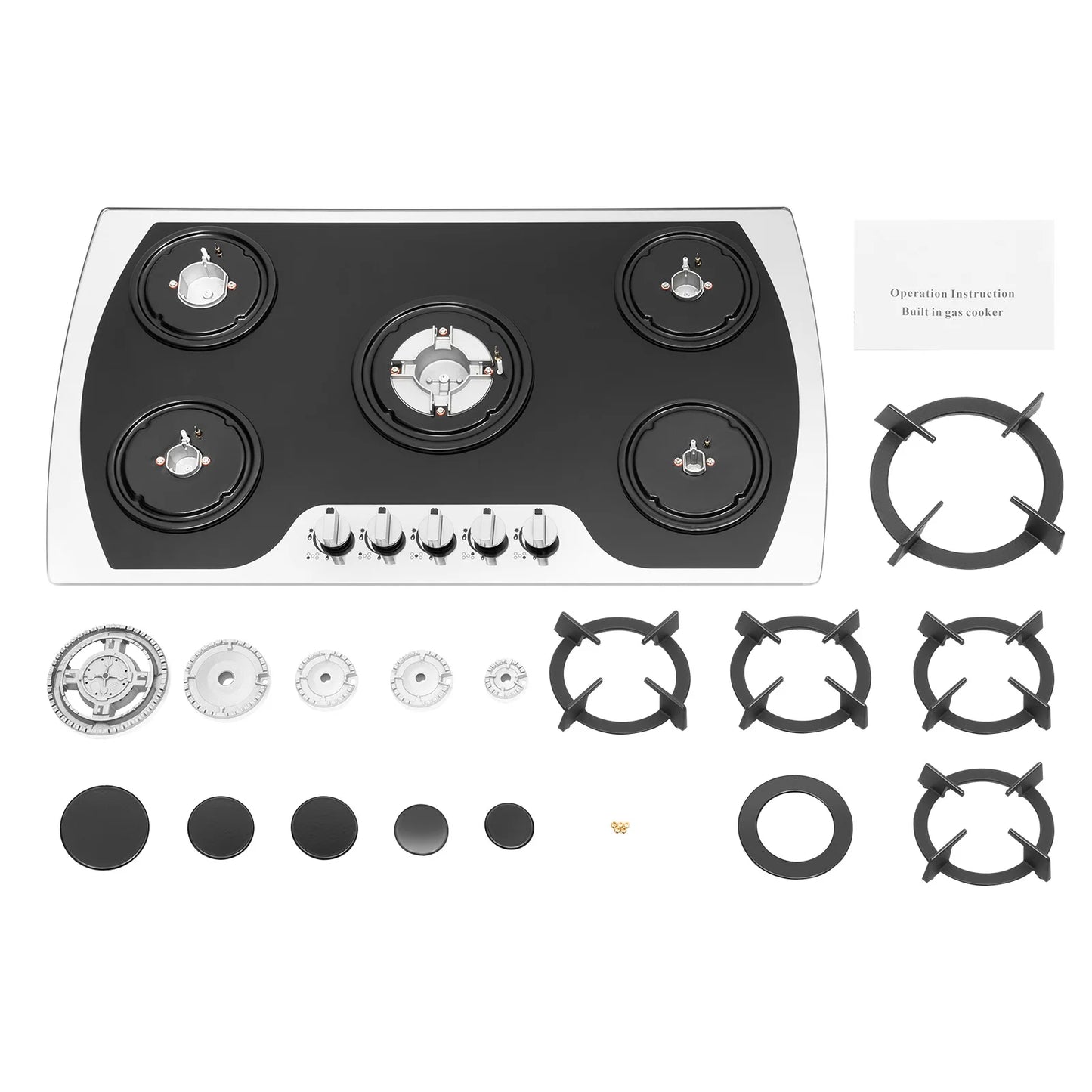 35.4*20.1*2.4 Inch Kitchen Built-in Countertop Gas Cooktop with 5 Burners Tempered Glass Panel Easy to Clean Quick Start