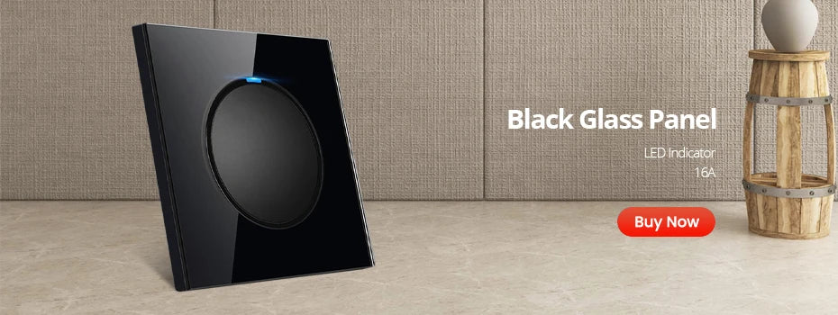 Wallpad Black Glass Panel With Large Circle Blue LED Indicator Wall Light Switch and Socket Round Button Electric Outlet