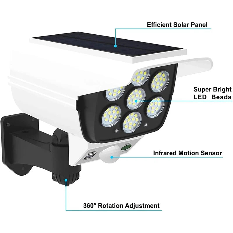 Solar Lights Outdoor With Motion Sensor Remote Controller FloodLights Wireless Dummy Decoy Fake Security Camera for Garden