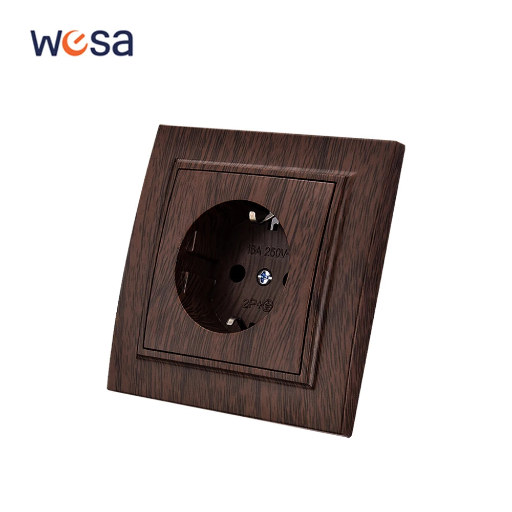 WESA Brown Wooden Wall Surface Socket Plugs Power 2 Socket Electrical Outlett Not Ground Flame Retardant Paint Plastic Sockets