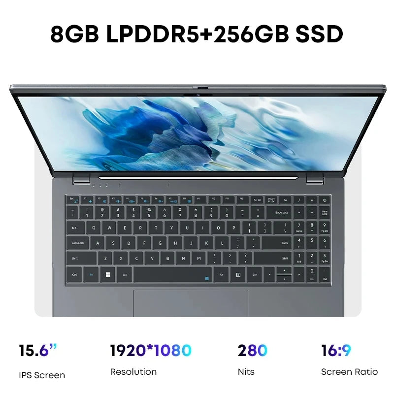 CHUWI GemiBook Plus Laptop 15.6'' FHD 1920 * 1080 16GB LPDDR5 512GB SSD Intel Alder Lake N100 WiFi 6 Windows 11 Laptops