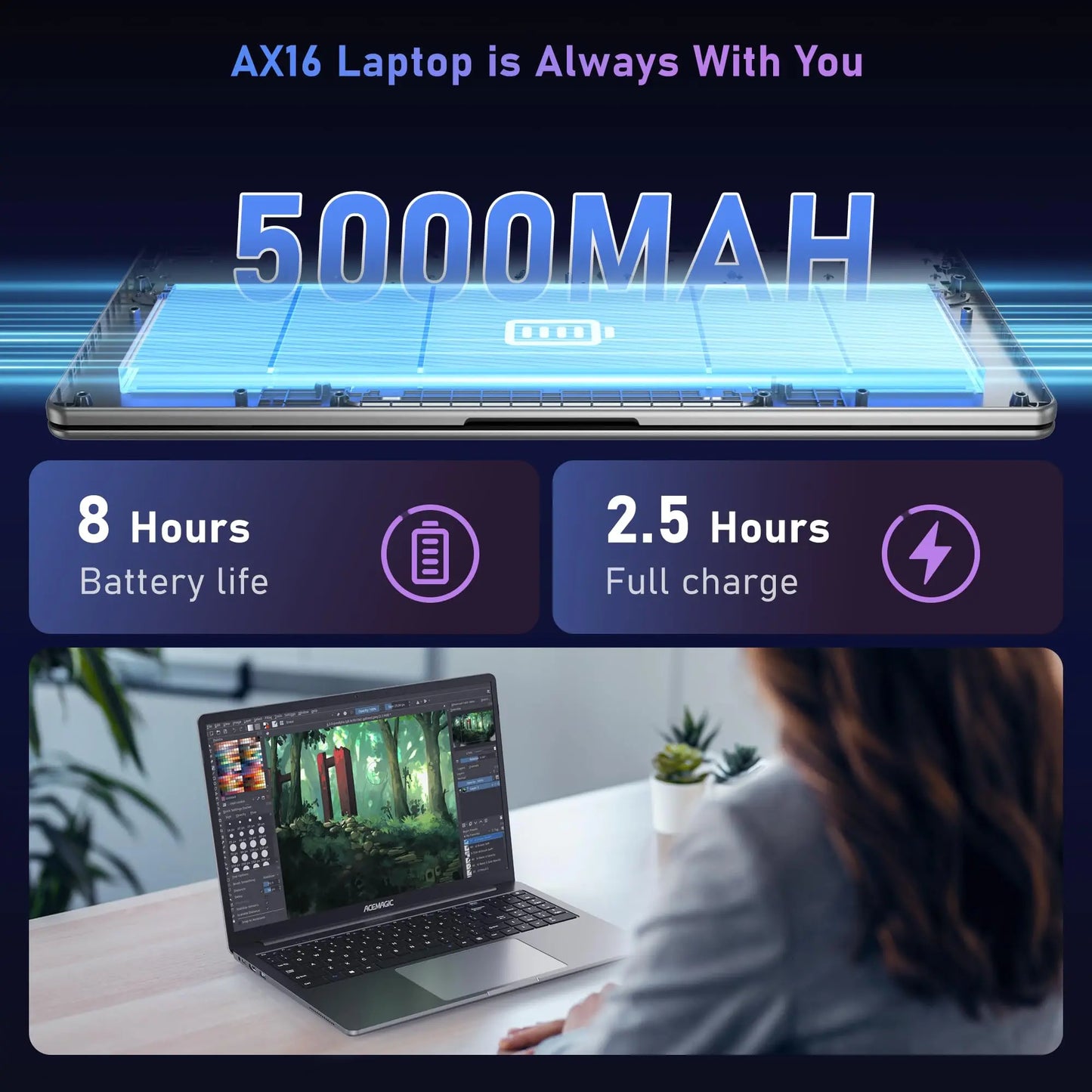 ACEMAGIC 16" Ultra Slim Laptop 16GB RAM 512GB SSD Intel N97 Notebook Gamer 1920*1080 Display Office Study Computer PC Windows 11