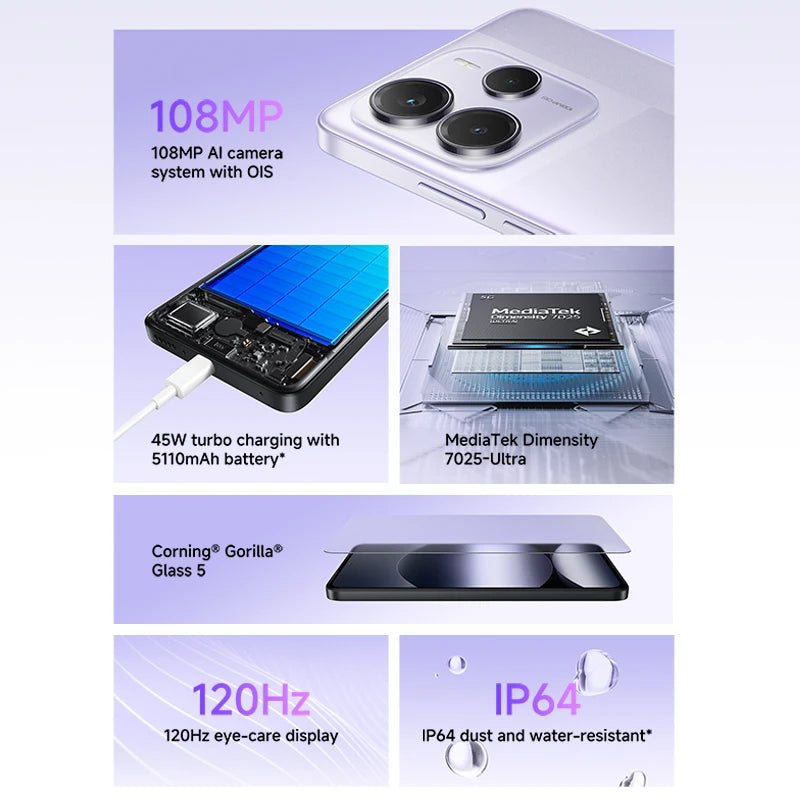 Redmi Note 14 5G Xiaomi Global Version MediaTek Dimensity 7025 Ultra 108MP Camera 45W Turbo Charging 5110mAh Battery Smartphone