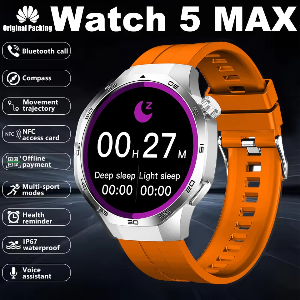 New Smartwatch For Huawei GT5 Men Outdoor Sports Compass Bluetooth Talk NFC Heart Rate GPS Track Weather Waterproof Smart watch