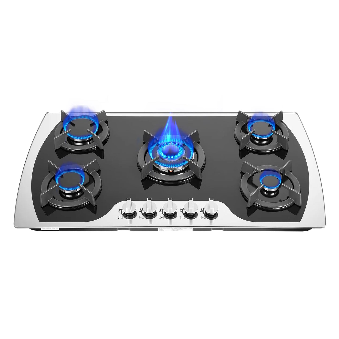 35.4*20.1*2.4 Inch Kitchen Built-in Countertop Gas Cooktop with 5 Burners Tempered Glass Panel Easy to Clean Quick Start