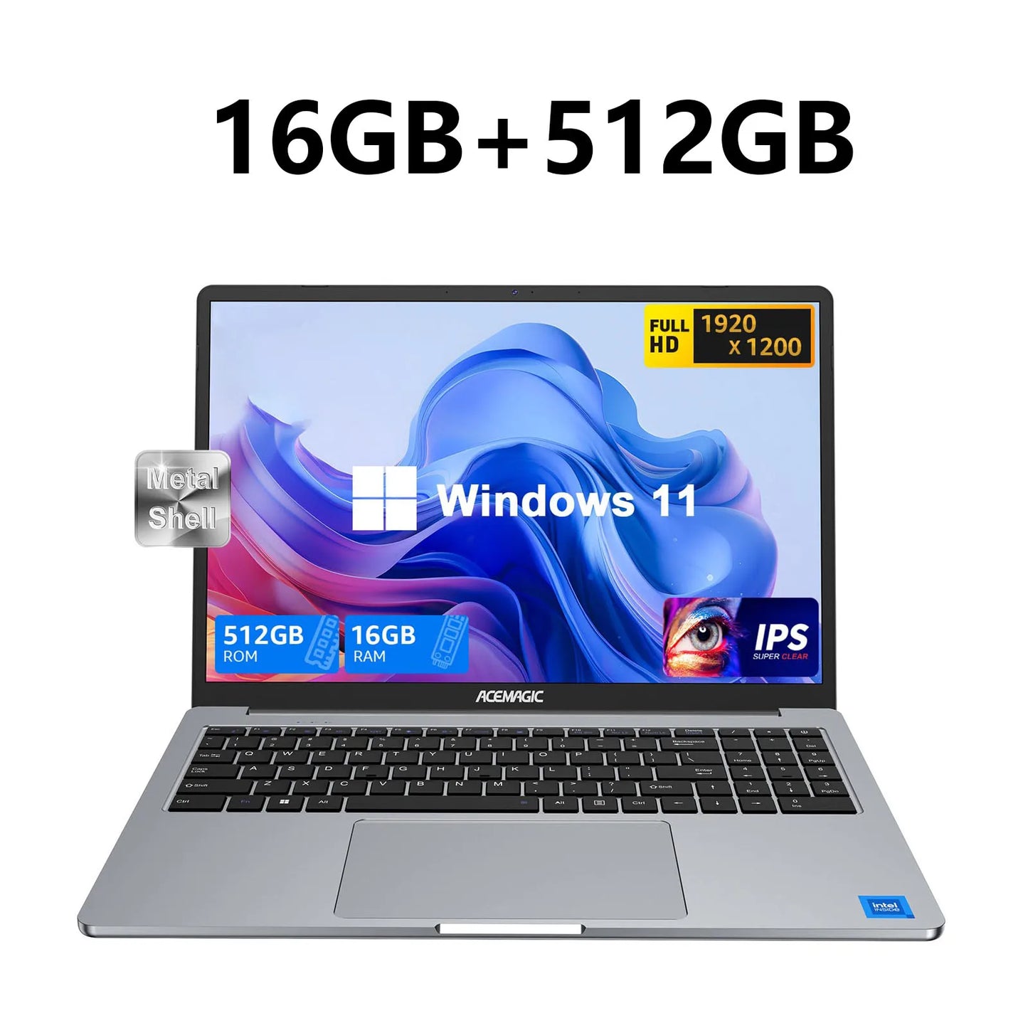 ACEMAGIC 16" Ultra Slim Laptop 16GB RAM 512GB SSD Intel N97 Notebook Gamer 1920*1080 Display Office Study Computer PC Windows 11