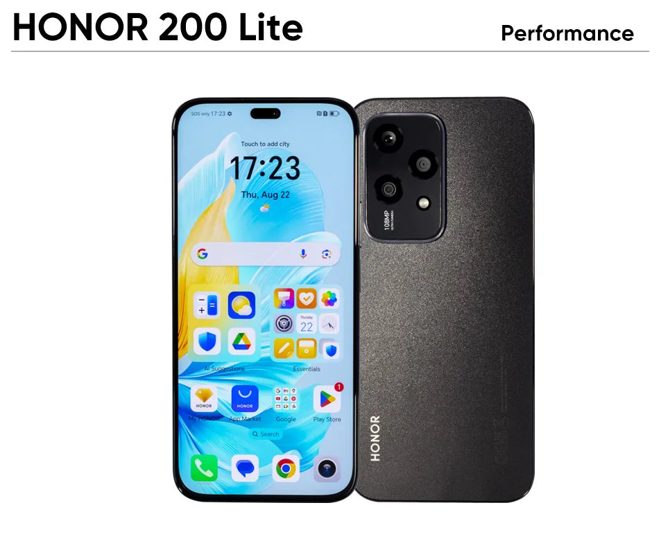 2024 Global Version HONOR 200 Lite 256GB ROM 5G Smartphone Mediatek Dimensity 6080 6.7'' 90Hz AMOLED Display 108MP Main Camera