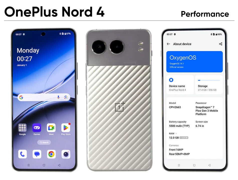 5G OnePlus Nord 4 Smartphone 100W Fast Charging Snapdragon 7 Gen 3 6.74'' 120Hz OLED Display 50MP Camera NFC Global Version