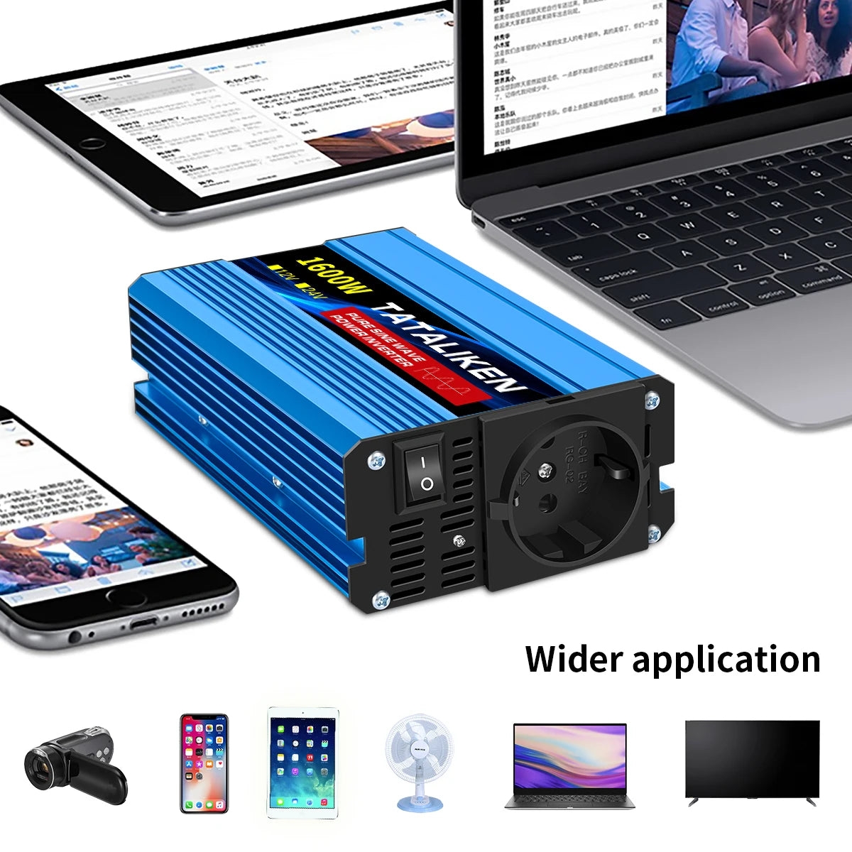 3000W Pure Sine Wave Power Inverter 12V to 230V 240V Car Converter Adapter with EU Outlets and Cooling Fan
