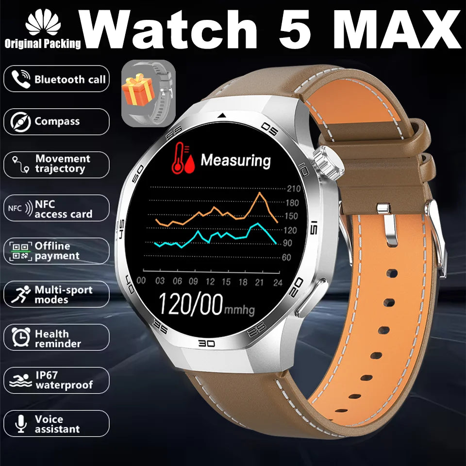 New Smartwatch For Huawei GT5 Men Outdoor Sports Compass Bluetooth Talk NFC Heart Rate GPS Track Weather Waterproof Smart watch
