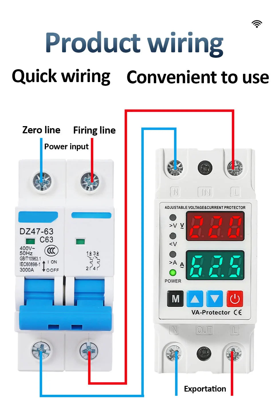 40A/63A 220V Din Rail Dual Display Adjustable Over Voltage Current and Under Voltage Protective Device Protector Relay