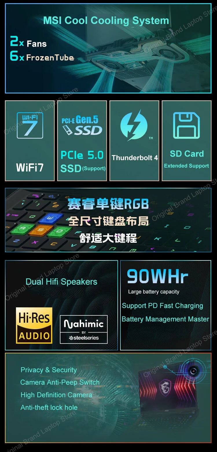 2024 MSI Vector 17 HX Gaming Laptop 17 Inch QHD 2.5K 240Hz IPS Screen Netbook i9-14900HX 32GB 1TB RTX4070 Notebook Computer PC