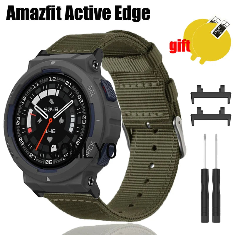 For Amazfit Active EDGE Strap Smart Watch Nylon Canvas Sports Bracelet Women men Screen Protector Accessories