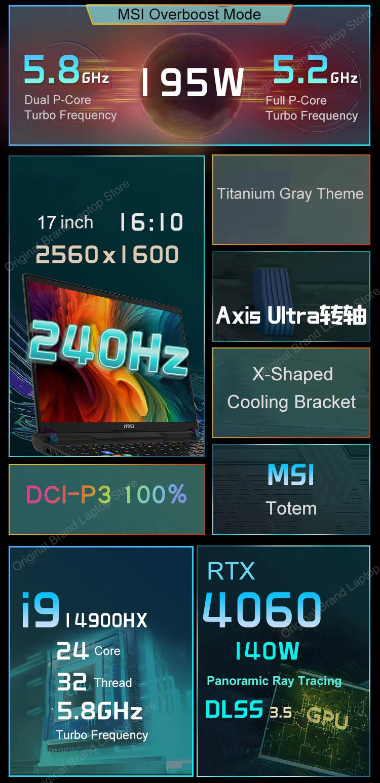 2024 MSI Vector 17 HX Gaming Laptop 17 Inch QHD 2.5K 240Hz IPS Screen Netbook i9-14900HX 32GB 1TB RTX4070 Notebook Computer PC