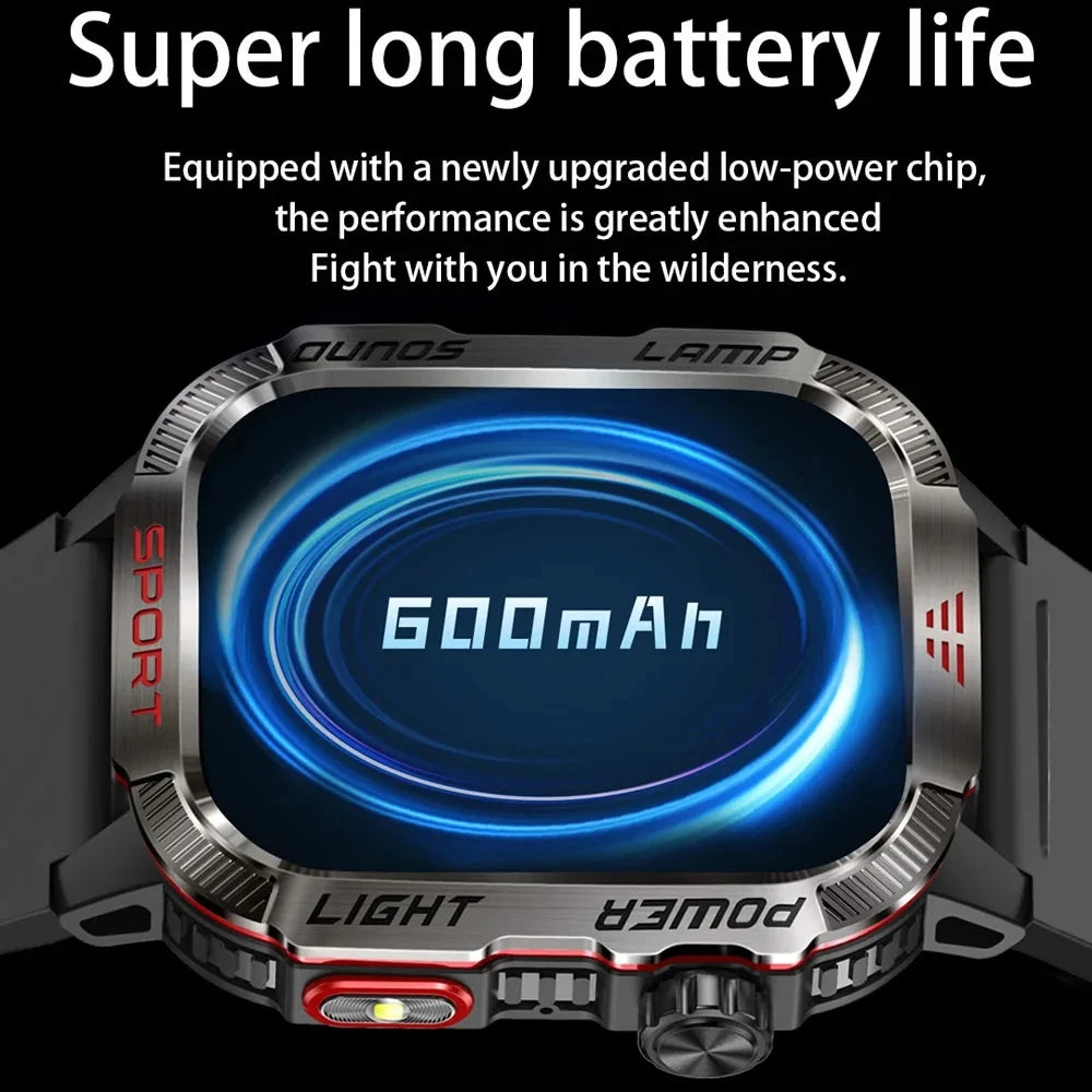 New Military Sports Smartwatch Men Flashlight Compass Altitude Pressure Fitness Waterproof Bluetooth Talk Check Bill Smartwatch