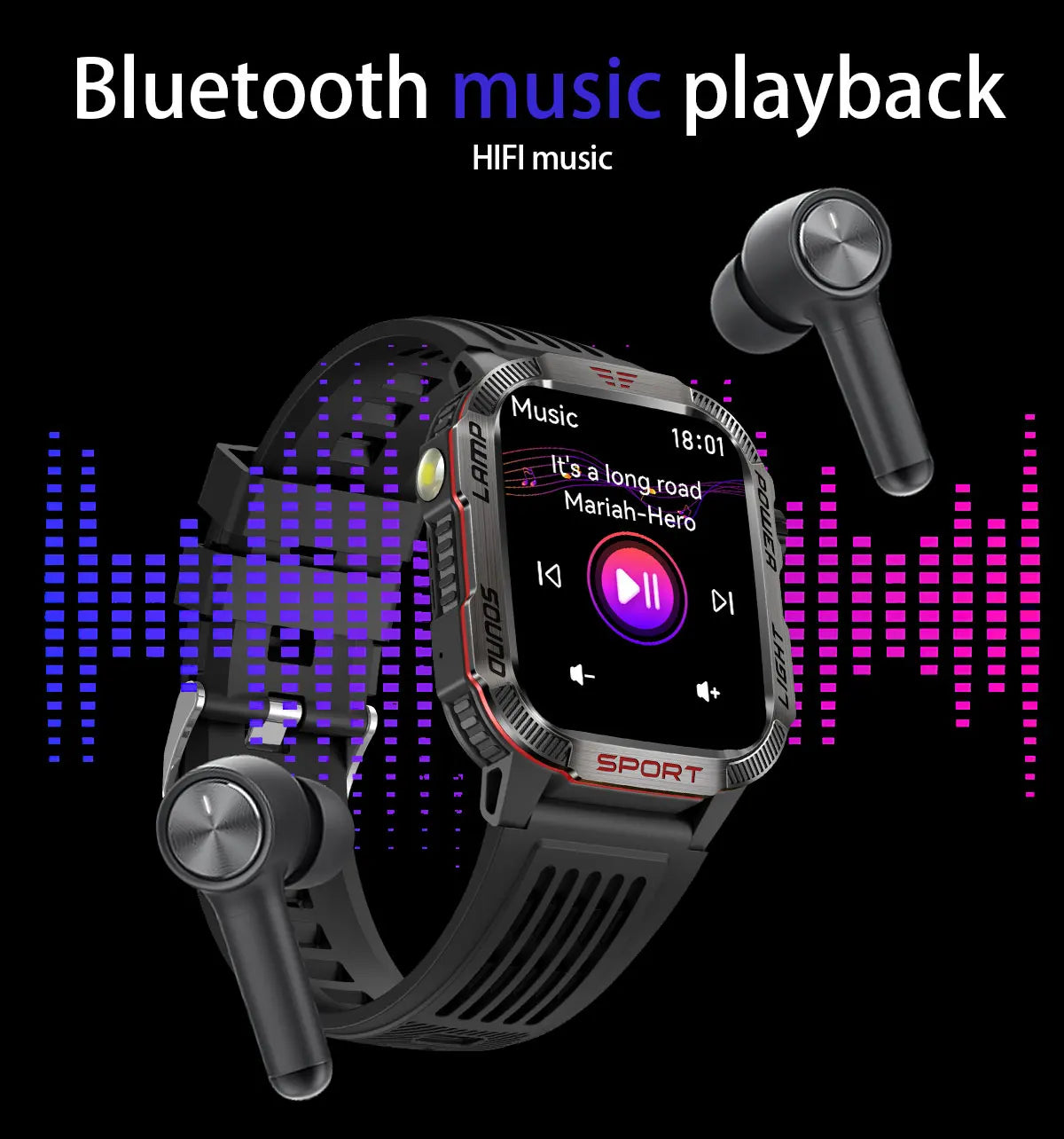 New Military Sports Smartwatch Men Flashlight Compass Altitude Pressure Fitness Waterproof Bluetooth Talk Check Bill Smartwatch