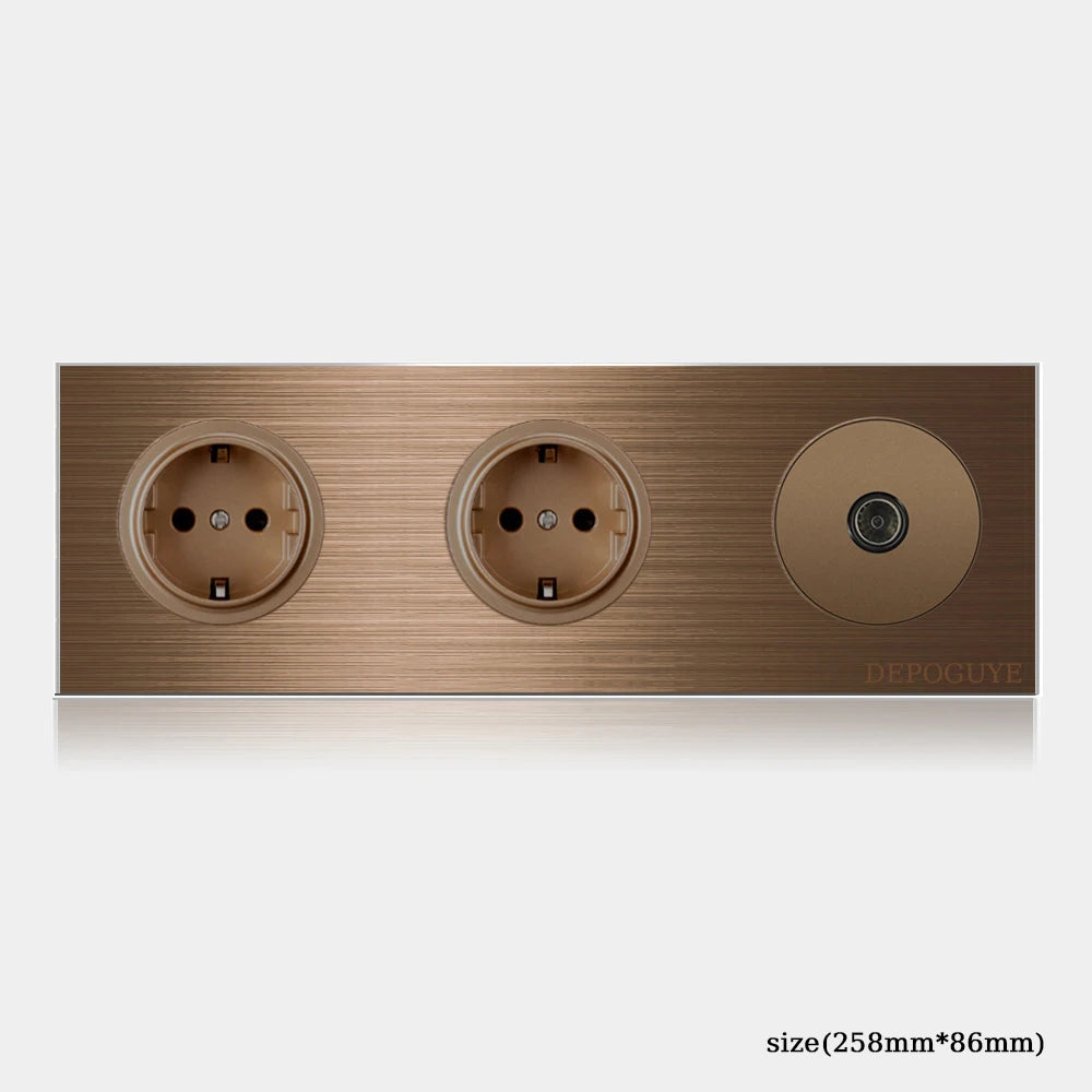 High quality coffee color universal Retro Eu FR 220V wall light switch,Reset button switch electrical socket with LED indicator