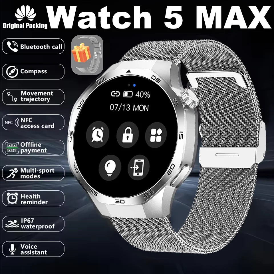 New Smartwatch For Huawei GT5 Men Outdoor Sports Compass Bluetooth Talk NFC Heart Rate GPS Track Weather Waterproof Smart watch