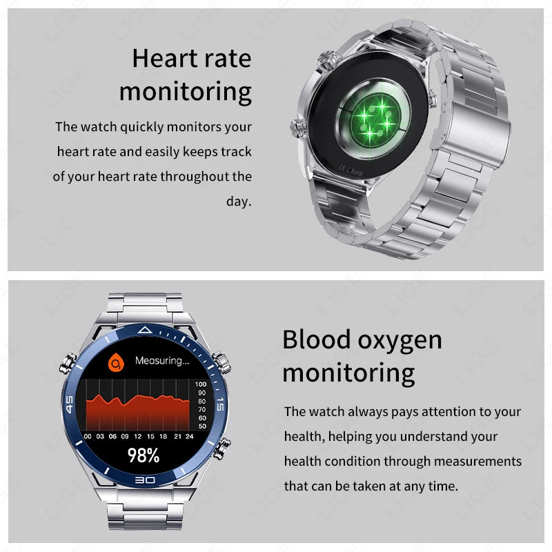 LIGE GPS Smart Watch Men 454*454 HD resolution Voice Calling NFC Watches Compass IP68 Waterproof ECG+PPG Smartwatch For Huawei