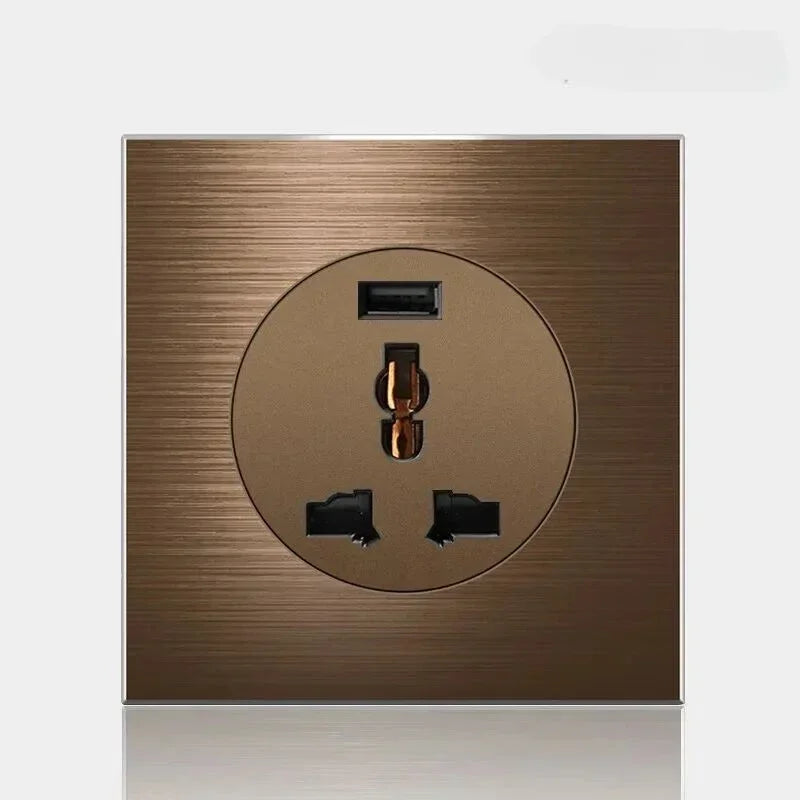 High quality coffee color universal Retro Eu FR 220V wall light switch,Reset button switch electrical socket with LED indicator