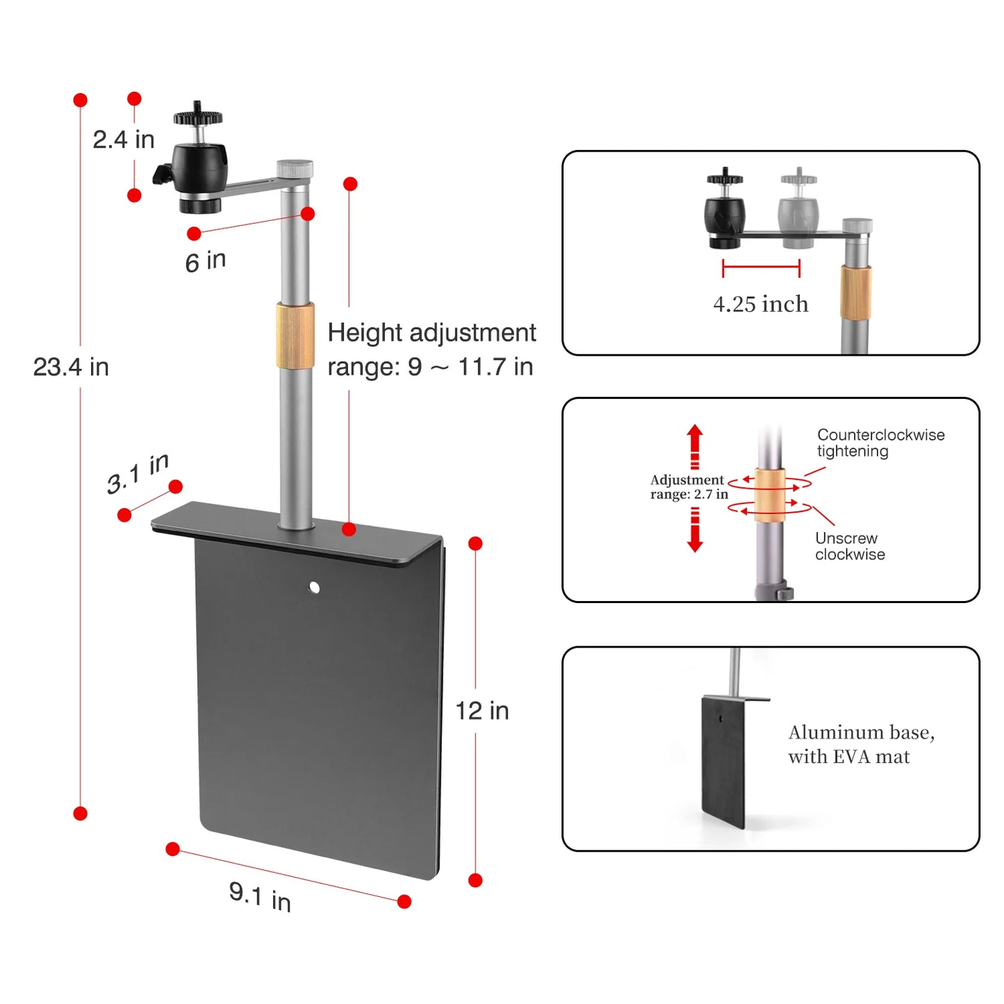 Multifunctional Projector Stand for Bedside Desktop Sofa Bed 360° Rotation Adjustable Thick Metal Base Projector Support Bracket