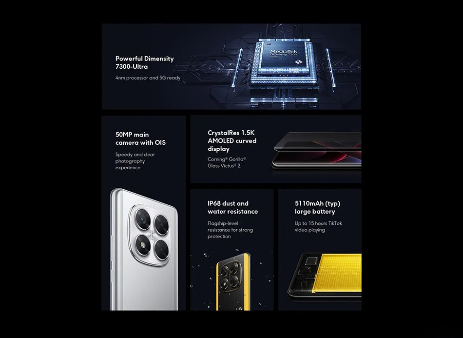 Global Version POCO X7 Smartphone 5110mAh 45W 50MP Camera Dimensity 7300-Ultra 6.67"120Hz AMOLED Display IP68 Xiaomi HyperOS NFC