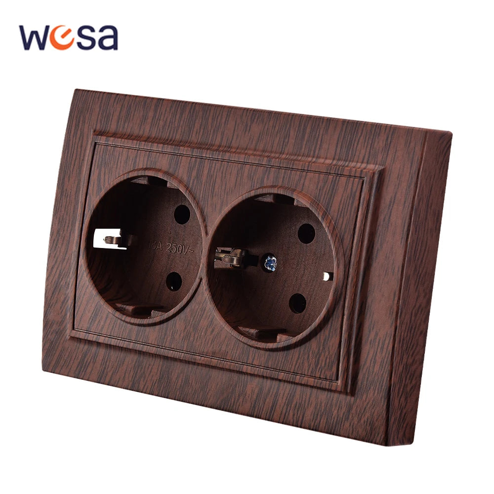 WESA Brown Wooden Wall Surface Socket Plugs Power 2 Socket Electrical Outlett Not Ground Flame Retardant Paint Plastic Sockets
