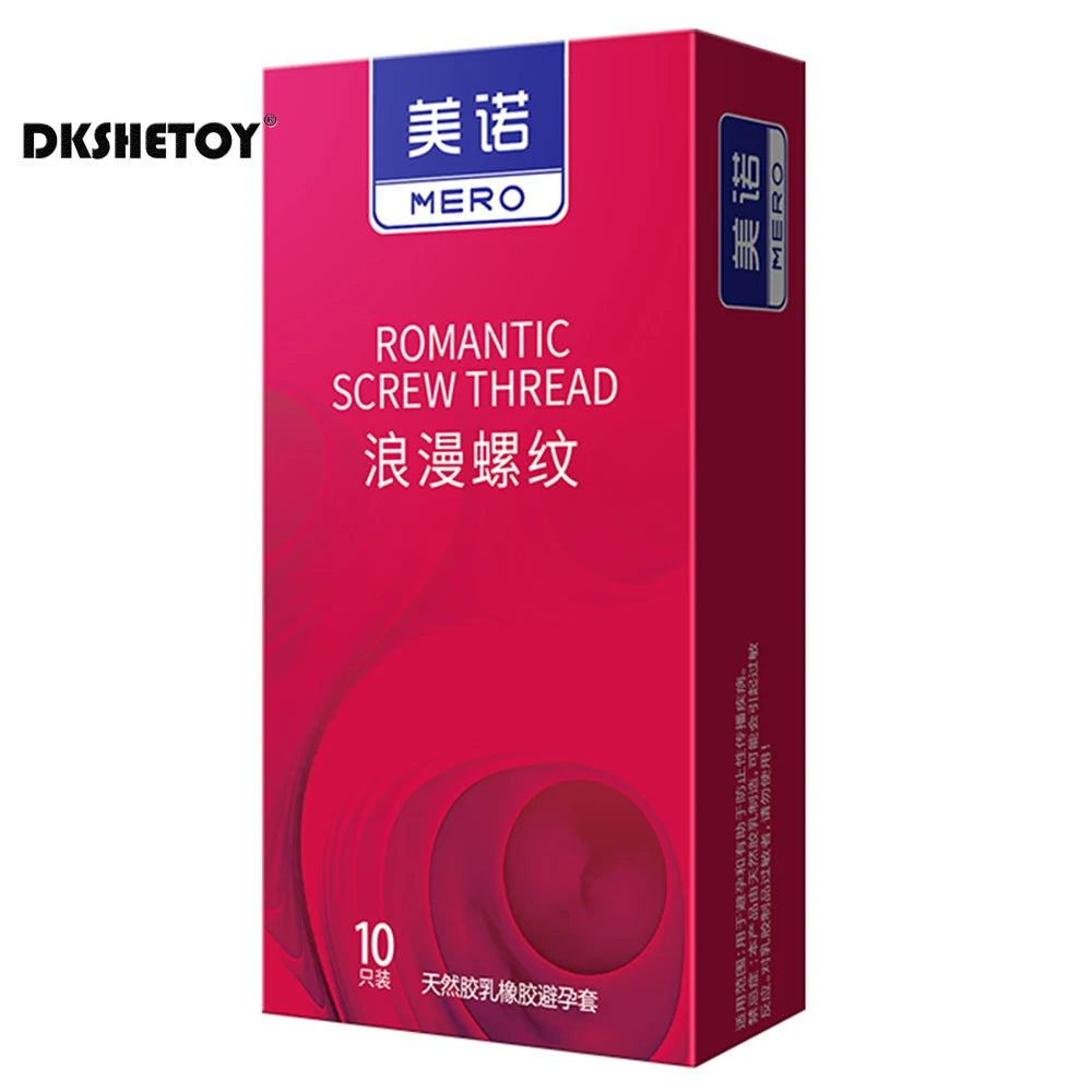 Sensitive Condoms For Men Ultra Thin Latex Rubber Penis Sleeve Romantic Screw Thread Ribs Dot Condom For Adult Men 18