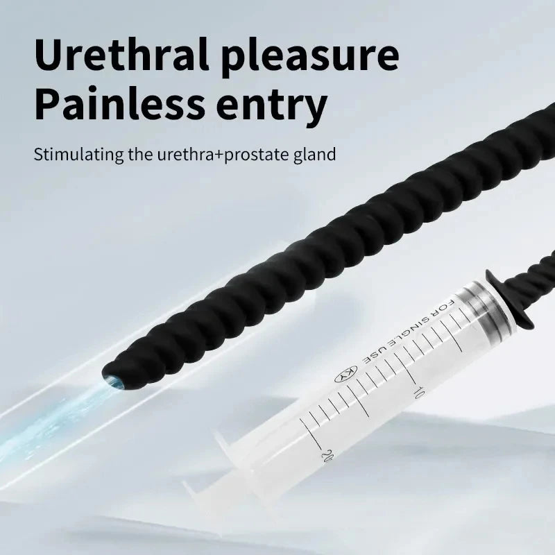 Spray/Washing With Syringe Silicone Long Penis Plug Threaded Urethral Sound Ejaculation Delay Toy For Man Gay Urethra Masturbate