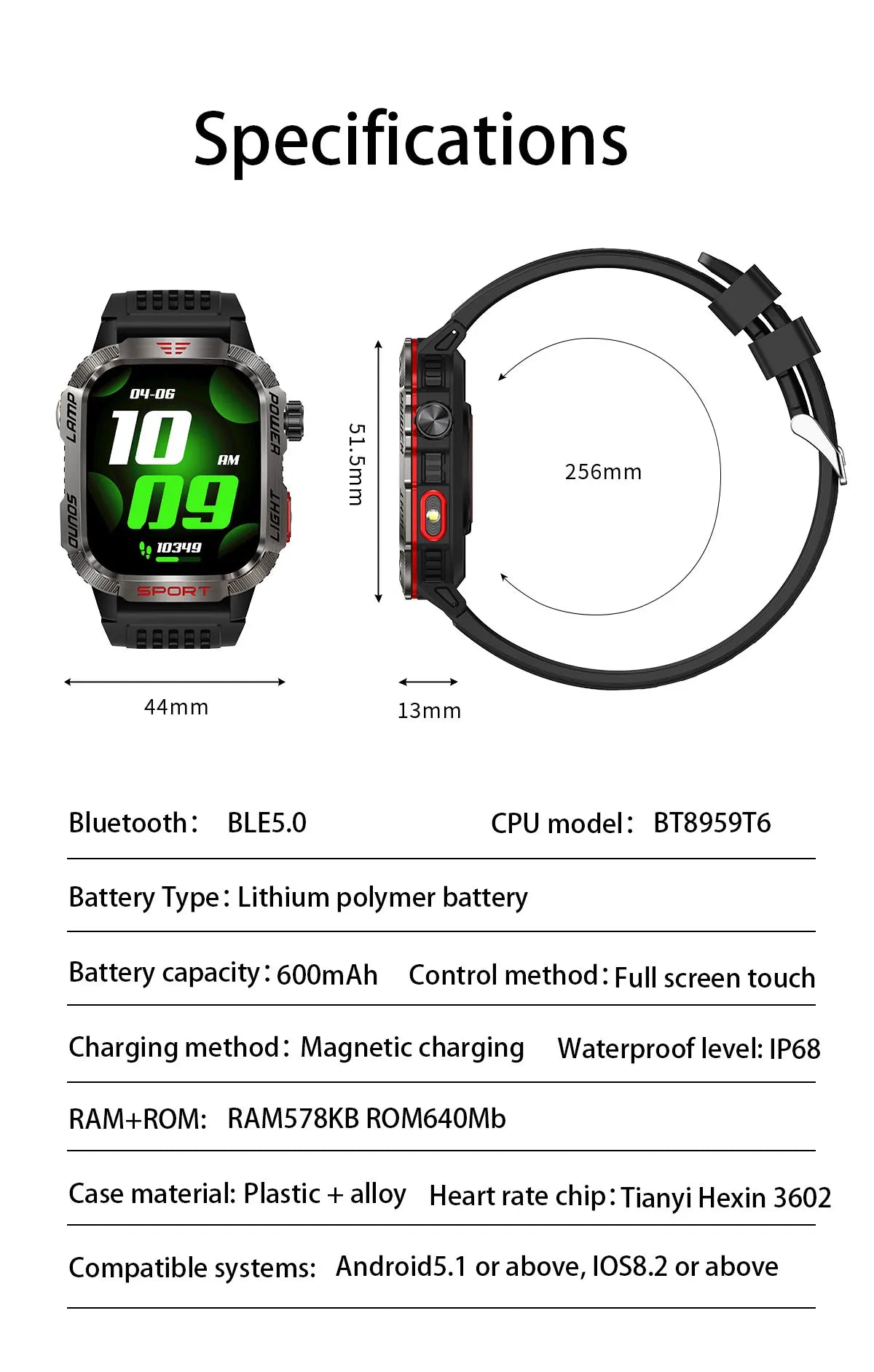 New Military Sports Smartwatch Men Flashlight Compass Altitude Pressure Fitness Waterproof Bluetooth Talk Check Bill Smartwatch