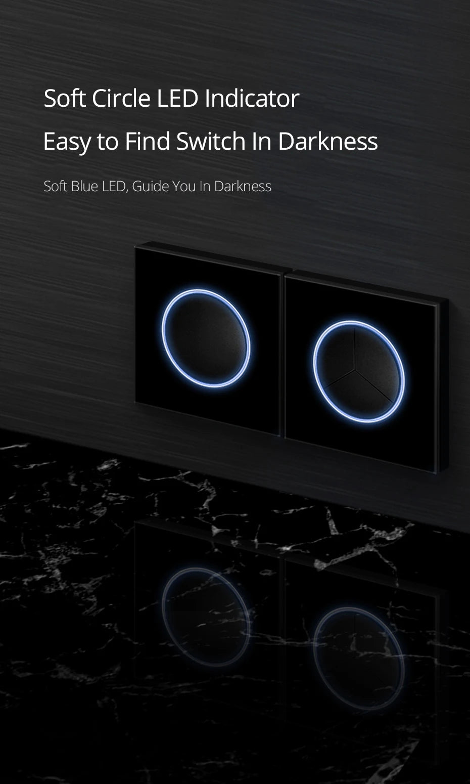 Wallpad Black Glass Panel With Large Circle Blue LED Indicator Wall Light Switch and Socket Round Button Electric Outlet