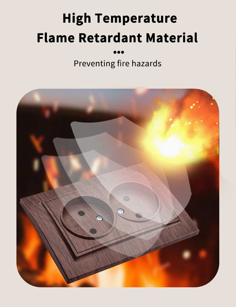 WESA Brown Wooden Wall Surface Socket Plugs Power 2 Socket Electrical Outlett Not Ground Flame Retardant Paint Plastic Sockets