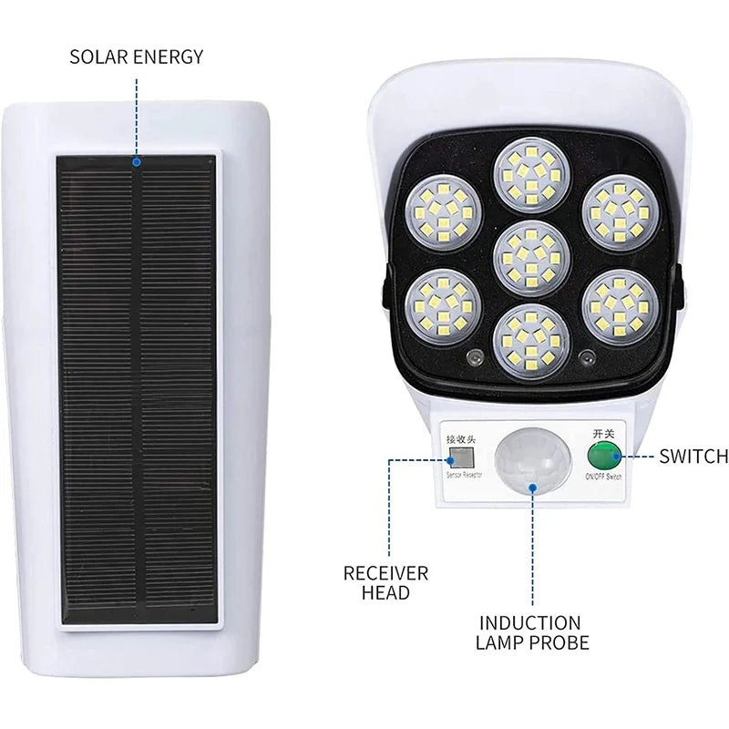 Solar Lights Outdoor With Motion Sensor Remote Controller FloodLights Wireless Dummy Decoy Fake Security Camera for Garden