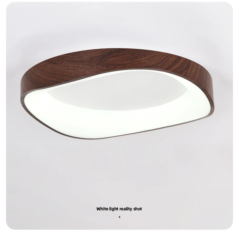 Nordic Wood Ceiling Light Round Log Walnut Remote Home Fixture LED For Study Living Room Hallway Bedroom Decoration Illumination