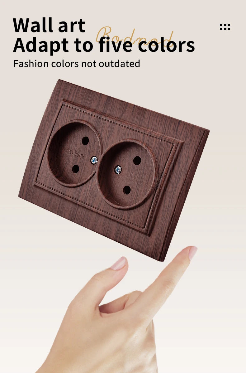 WESA Brown Wooden Wall Surface Socket Plugs Power 2 Socket Electrical Outlett Not Ground Flame Retardant Paint Plastic Sockets