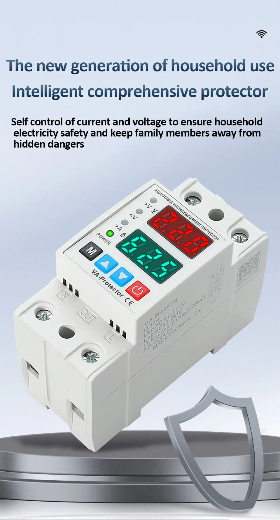 40A/63A 220V Din Rail Dual Display Adjustable Over Voltage Current and Under Voltage Protective Device Protector Relay