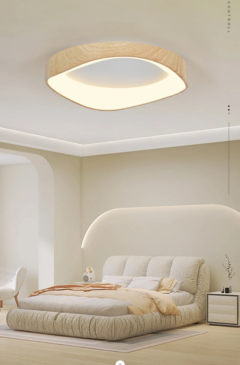 Nordic Wood Ceiling Light Round Log Walnut Remote Home Fixture LED For Study Living Room Hallway Bedroom Decoration Illumination