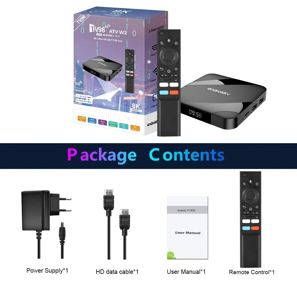 TV98 ATV W2 TV Box Android 14 TV98 ATV Amlogic S905W2 iptv 5G Dual Wifi 8K 4K Media Player Voice Remote PK TV98 PRO Set Top Box