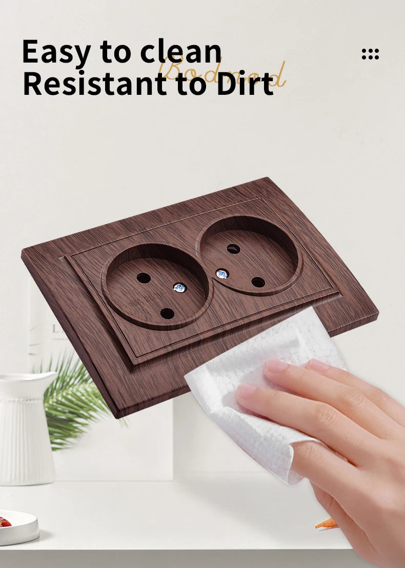 WESA Brown Wooden Wall Surface Socket Plugs Power 2 Socket Electrical Outlett Not Ground Flame Retardant Paint Plastic Sockets