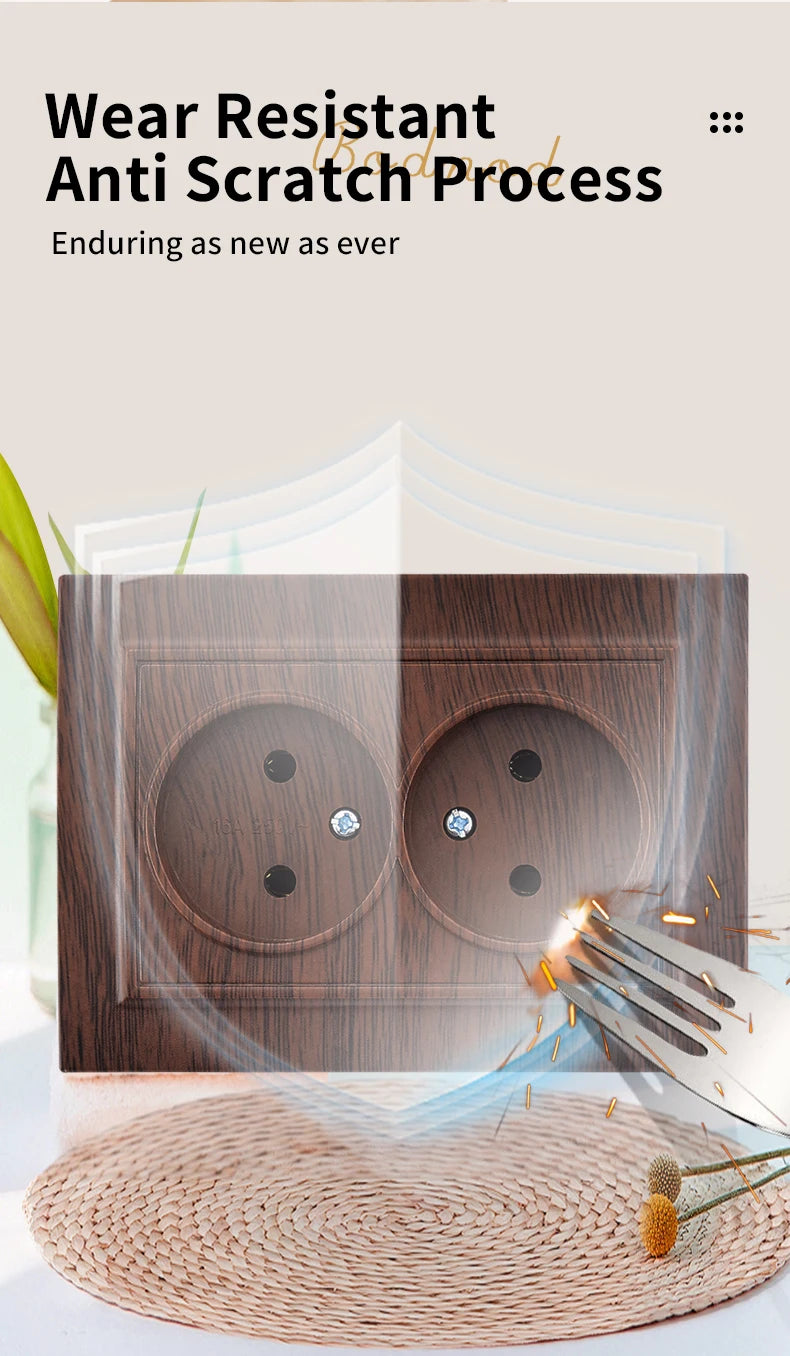 WESA Brown Wooden Wall Surface Socket Plugs Power 2 Socket Electrical Outlett Not Ground Flame Retardant Paint Plastic Sockets