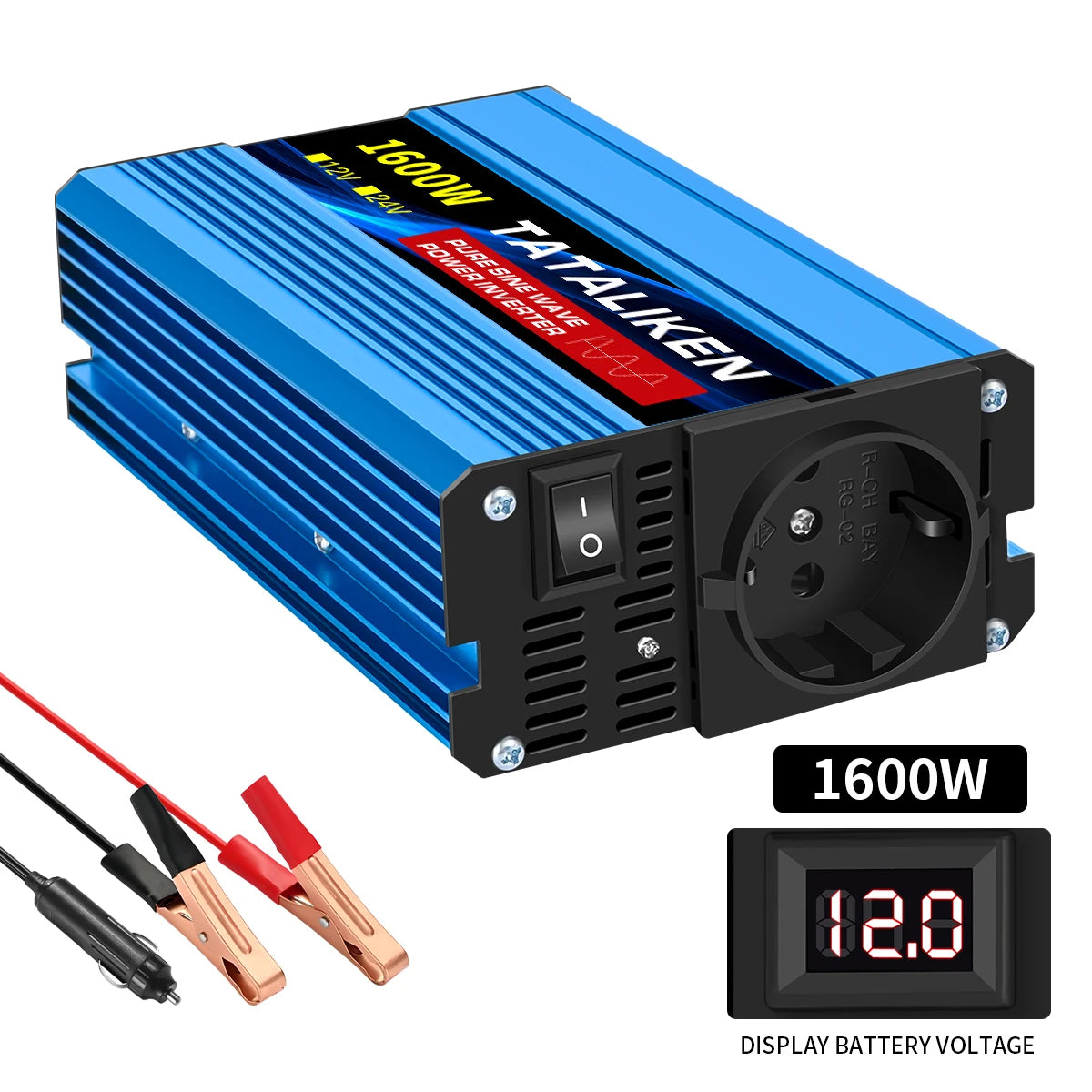 3000W Pure Sine Wave Power Inverter 12V to 230V 240V Car Converter Adapter with EU Outlets and Cooling Fan