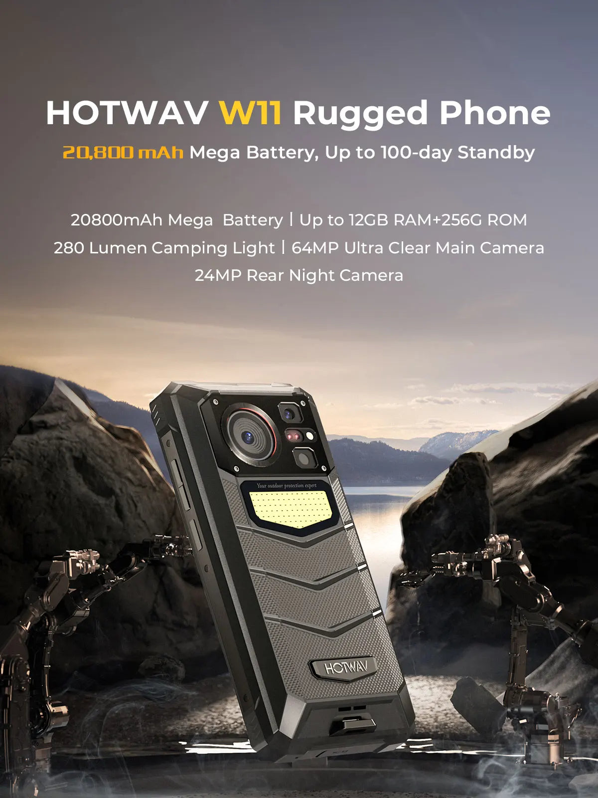 HOTWAV W11,12GB+256GB,Rugged,20800 мАч,280LM Flashlight,NFC,33W Fast Charging,24MP Night Camera,Global Version