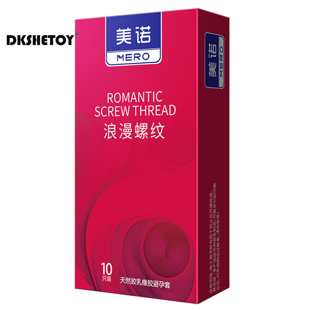 Sensitive Condoms For Men Ultra Thin Latex Rubber Penis Sleeve Romantic Screw Thread Ribs Dot Condom For Adult Men 18